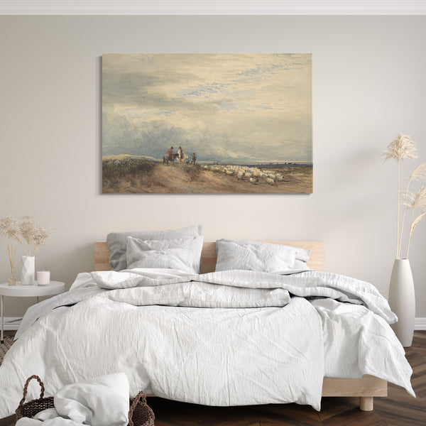 Top-Angebot Kunstdruck David Cox - Reiter mit Schafen in der Nähe einer Mündung Leinwand auf Keilrahmen gespannt