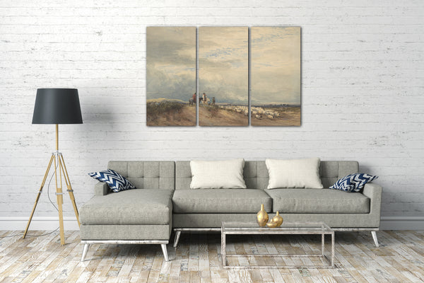 Top-Angebot Kunstdruck David Cox - Reiter mit Schafen in der Nähe einer Mündung Leinwand auf Keilrahmen gespannt