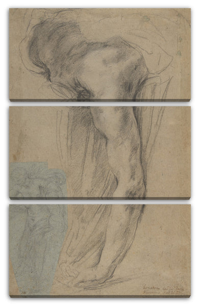 Leinwandbild Guido Reni - Der angelehnte kopflose Körper von Holofernes; Studie einer weiblichen halbnackten Figur (auf einem kleinen separaten, nicht dazugehörigem Blatt aus blauem Papier, das auf die untere linke Seite des großen Blattes geklebt wurde