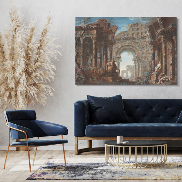 Top-Angebot Kunstdruck Jean Nicolas Servandoni - Architektonisches Capriccio mit einem monumentalen Bogen Leinwand auf Keilrahmen gespannt