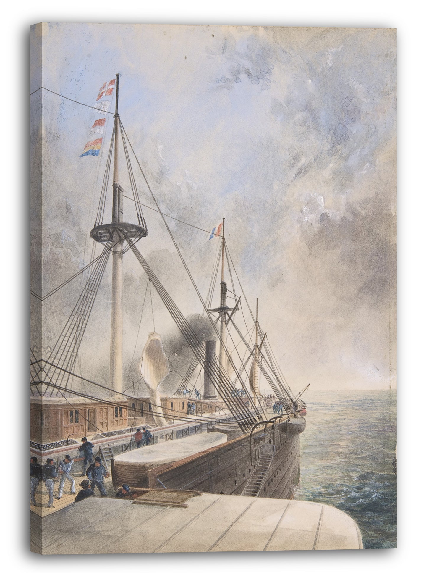 Top-Angebot Kunstdruck Robert Charles Dudley - View Looking Aft from the Port Paddle-box on the Deck of the Great Eastern: Showing the Trough for the Cable, etc. Leinwand auf Keilrahmen gespannt