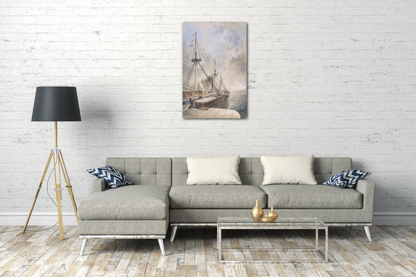 Top-Angebot Kunstdruck Robert Charles Dudley - View Looking Aft from the Port Paddle-box on the Deck of the Great Eastern: Showing the Trough for the Cable, etc. Leinwand auf Keilrahmen gespannt