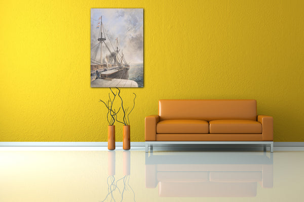Top-Angebot Kunstdruck Robert Charles Dudley - View Looking Aft from the Port Paddle-box on the Deck of the Great Eastern: Showing the Trough for the Cable, etc. Leinwand auf Keilrahmen gespannt