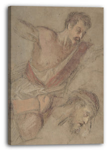 Top-Angebot Kunstdruck Jacopo Bassano - Studien für einen geißelnden Soldaten und das Haupt Christi Leinwand auf Keilrahmen gespannt