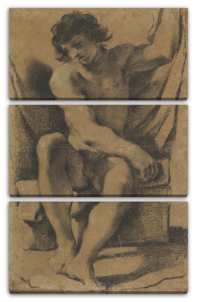 Leinwandbild Guercino - Sitzender nackter junger Mann in fast frontaler Ansicht