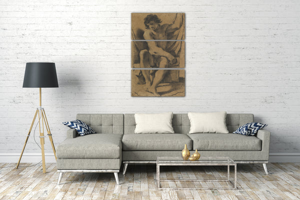 Top-Angebot Kunstdruck Guercino - Sitzender nackter junger Mann in fast frontaler Ansicht Leinwand auf Keilrahmen gespannt