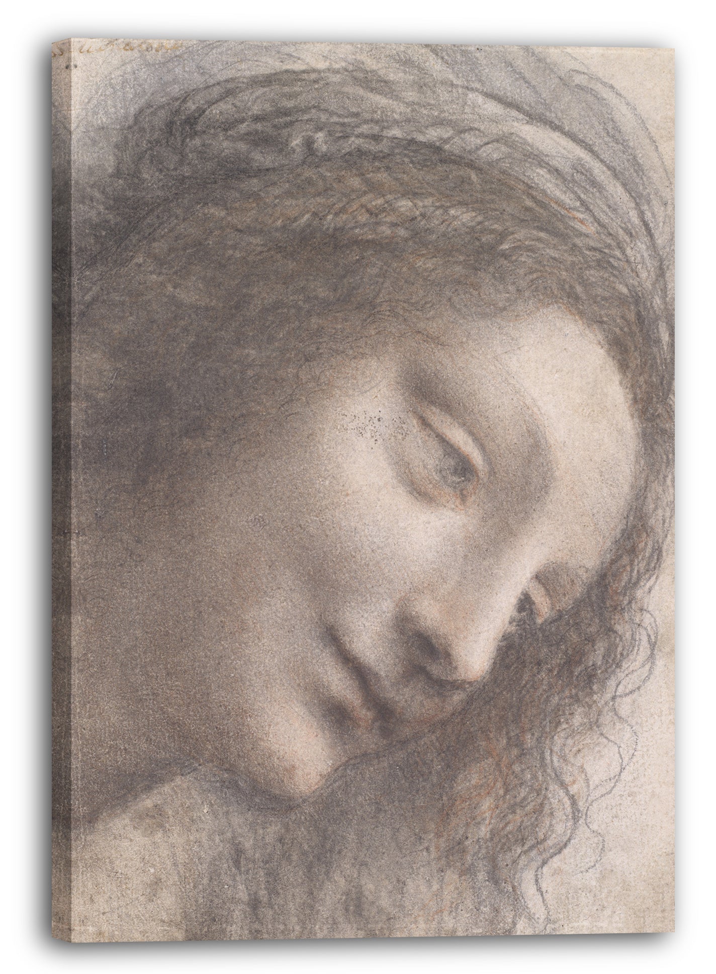 Top-Angebot Kunstdruck Leonardo da Vinci - Der Kopf der Jungfrau in Dreiviertelansicht nach rechts Leinwand auf Keilrahmen gespannt