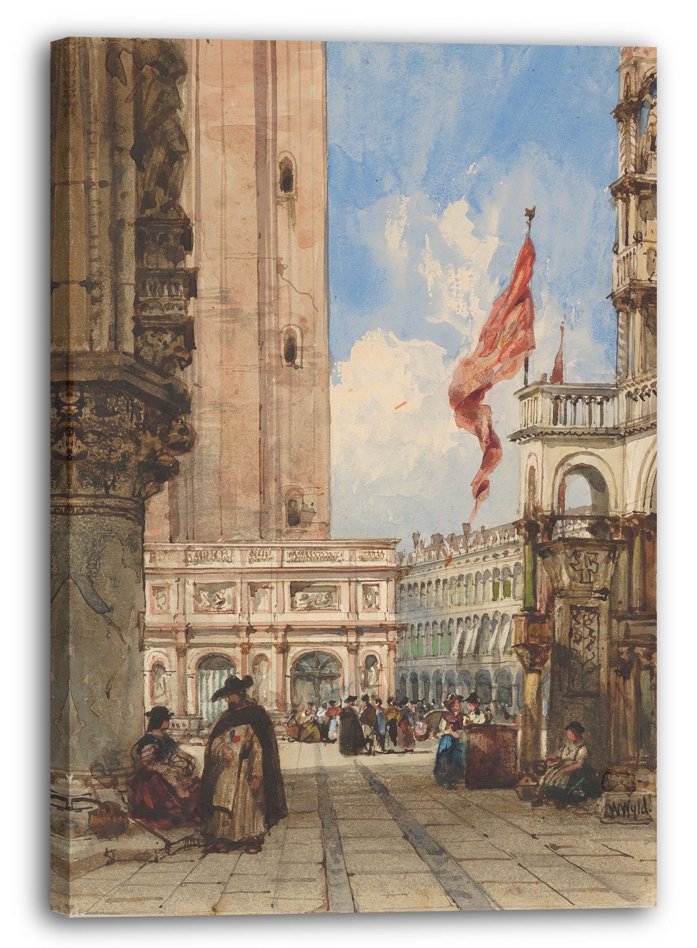 Top-Angebot Kunstdruck William Wyld - Markusplatz, Venedig, mit Loggetta Leinwand auf Keilrahmen gespannt