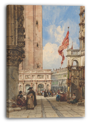 Top-Angebot Kunstdruck William Wyld - Markusplatz, Venedig, mit Loggetta Leinwand auf Keilrahmen gespannt