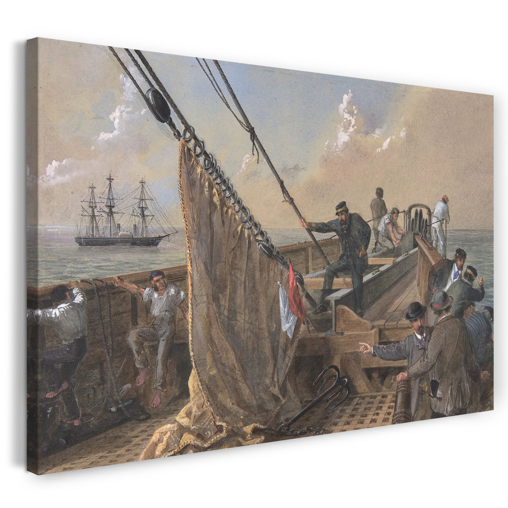 Top-Angebot Kunstdruck Robert Charles Dudley - Forward Deck of the Great Eastern Cleared for the First Attempt to Grapple for the Lost Cable, August 11th, 1865 Leinwand auf Keilrahmen gespannt