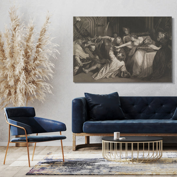 Top-Angebot Kunstdruck Isaac Taylor, Jr. - Mary, Königin der Schotten, die Zeugin des Mordes an David Rizzio wird Leinwand auf Keilrahmen gespannt