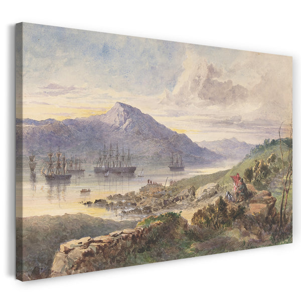 Top-Angebot Kunstdruck Robert Charles Dudley - The Heights over Foilhummerum Bay, Valentia, the William Corey Heading Seawards, Laying the Shore-end of the Atlantic Telegraph Cable, July 7th, 1866 Leinwand auf Keilrahmen gespannt