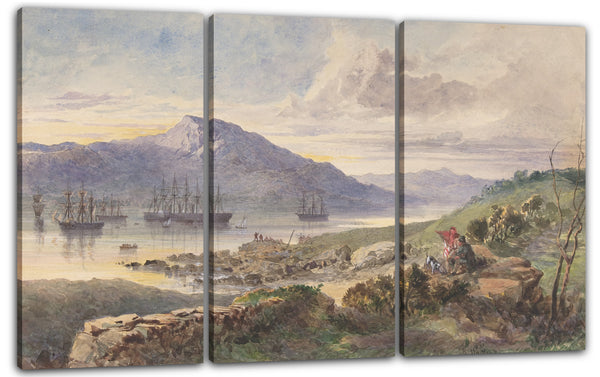 Leinwandbild Robert Charles Dudley - The Heights over Foilhummerum Bay, Valentia, the William Corey Heading Seawards, Laying the Shore-end of the Atlantic Telegraph Cable, July 7th, 1866