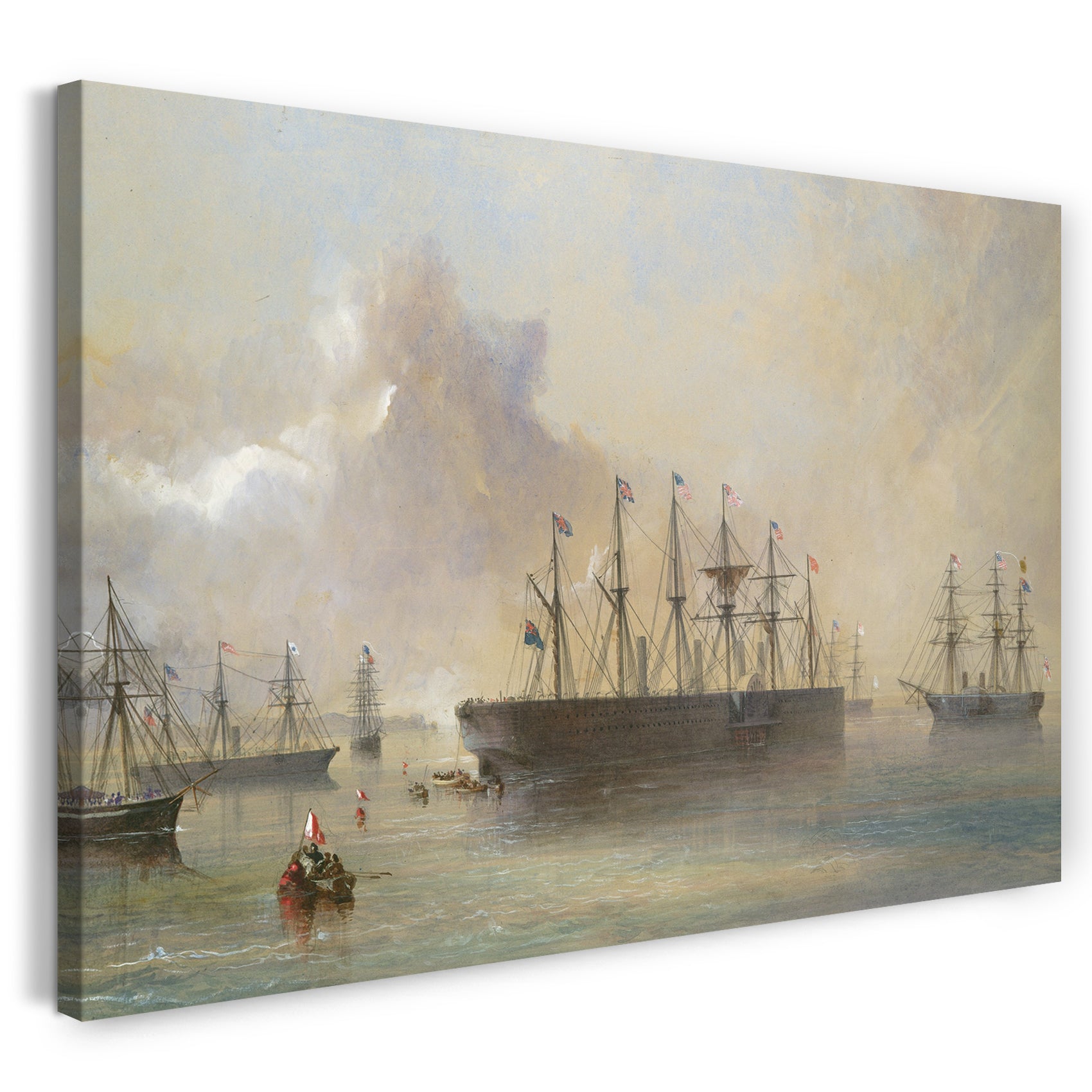 Top-Angebot Kunstdruck Robert Charles Dudley - The Atlantic Telegraph Cable Fleet Assembled at Berehaven (Southwest Coast of Ireland): Ships, the Great Eastern, H.M.S. Terrible, the Alby, the Medway and the William Cory Leinwand auf Keilrahmen gespannt