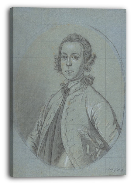 Top-Angebot Kunstdruck Kreis von Joseph van Aken - Ovale Portrait-Studie eines jungen Mannes Leinwand auf Keilrahmen gespannt