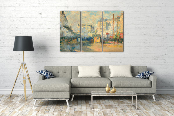 Top-Angebot Kunstdruck Claude Monet - Äußeres der Heilig-Lazare Station, Sonneneffekt Leinwand auf Keilrahmen gespannt