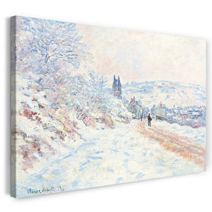 Top-Angebot Kunstdruck Claude Monet - Die Vétheuil-Straße, Schneeeffekt Leinwand auf Keilrahmen gespannt
