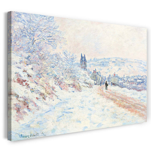 Top-Angebot Kunstdruck Claude Monet - Die Vétheuil-Straße, Schneeeffekt Leinwand auf Keilrahmen gespannt