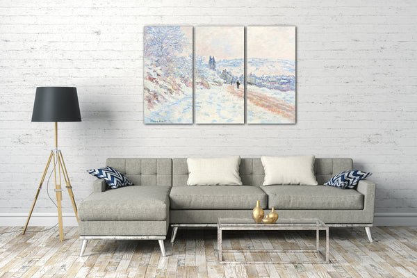 Top-Angebot Kunstdruck Claude Monet - Die Vétheuil-Straße, Schneeeffekt Leinwand auf Keilrahmen gespannt