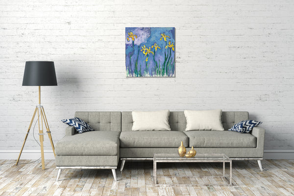 Leinwandbild Claude Monet - Gelbe Iris mit rosa Wolke