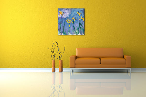 Leinwandbild Claude Monet - Gelbe Iris mit rosa Wolke
