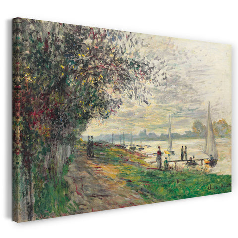 Top-Angebot Kunstdruck Claude Monet - Die Bank von Petit-Gennevilliers, untergehende Sonne Leinwand auf Keilrahmen gespannt