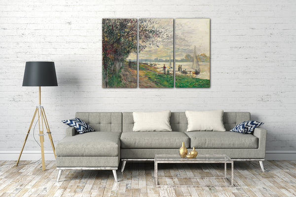 Top-Angebot Kunstdruck Claude Monet - Die Bank von Petit-Gennevilliers, untergehende Sonne Leinwand auf Keilrahmen gespannt