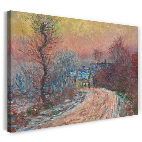 Top-Angebot Kunstdruck Claude Monet - Eingang von Giverny im Winter, untergehende Sonne Leinwand auf Keilrahmen gespannt