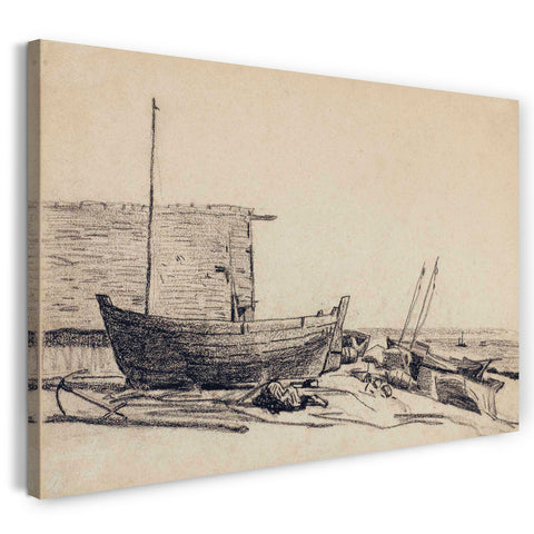 Top-Angebot Kunstdruck Claude Monet - Boote am Strand angespült Leinwand auf Keilrahmen gespannt