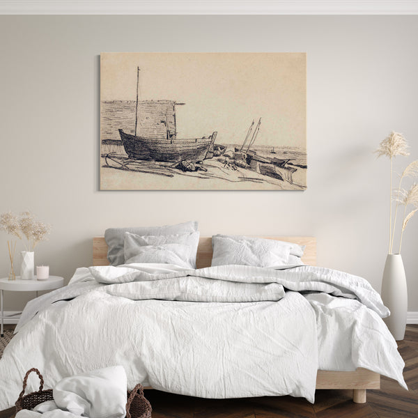Top-Angebot Kunstdruck Claude Monet - Boote am Strand angespült Leinwand auf Keilrahmen gespannt