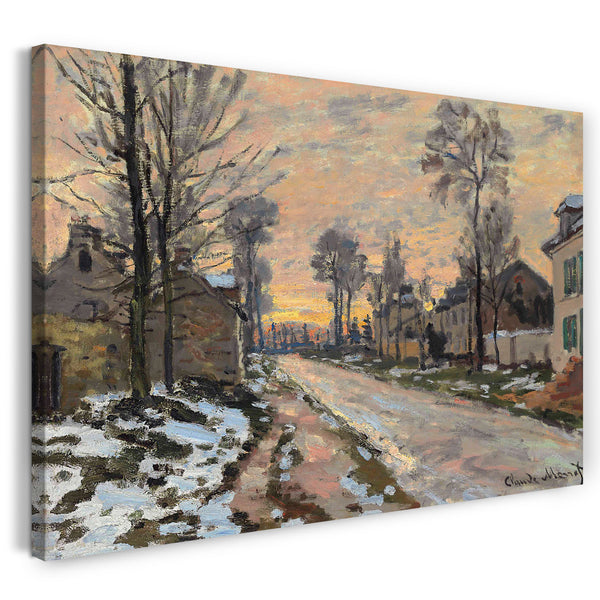Top-Angebot Kunstdruck Claude Monet - Straße nach Louveciennes, Schneematsch, Sonnenuntergang Leinwand auf Keilrahmen gespannt