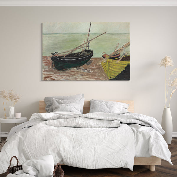 Top-Angebot Kunstdruck Claude Monet - Bootsstudie am Strand von Étretat Leinwand auf Keilrahmen gespannt