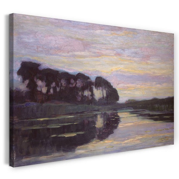 Top-Angebot Kunstdruck Piet Mondrian - Farm auf dem Gein, versteckt von hohen Bäumen, bei Sonnenuntergang Leinwand auf Keilrahmen gespannt