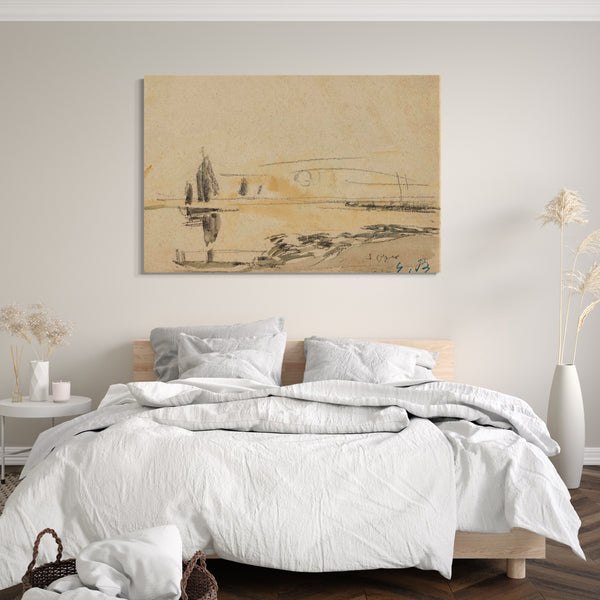 Top-Angebot Kunstdruck Eugène Boudin - Rivage. Sonnenuntergang (vorne); Segelboot-Studie (Rückseite) Leinwand auf Keilrahmen gespannt