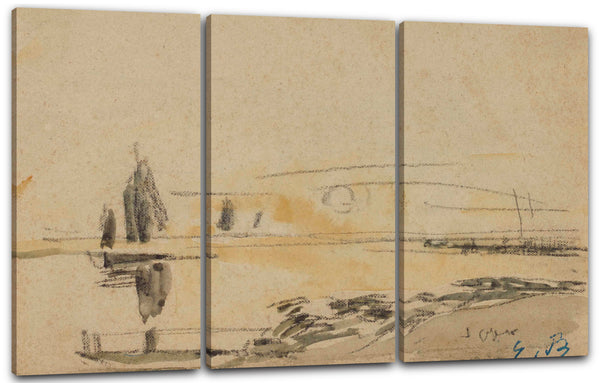 Leinwandbild Eugène Boudin - Rivage. Sonnenuntergang (vorne); Segelboot-Studie (Rückseite)