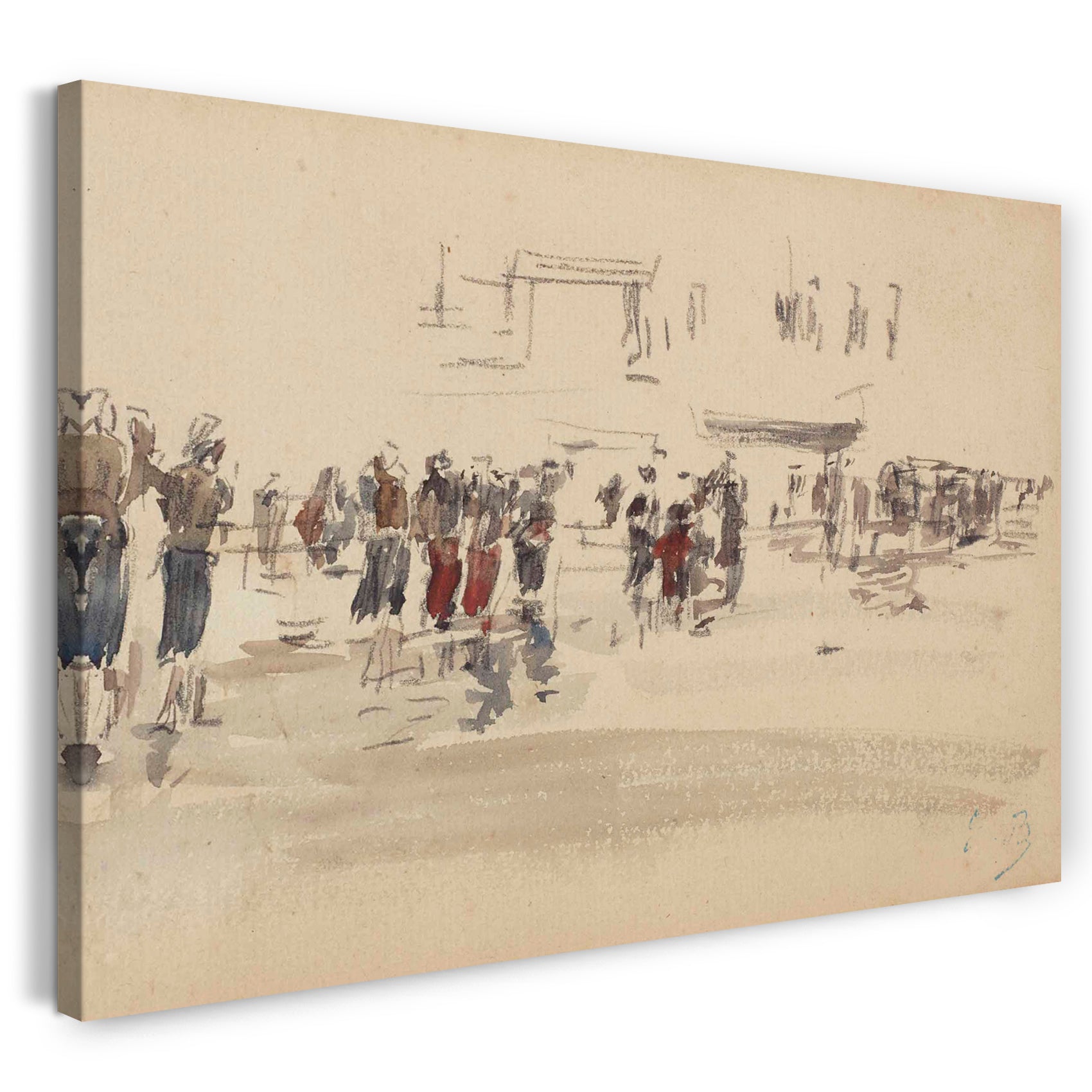 Top-Angebot Kunstdruck Eugène Boudin - Fischer am Strand von Berck Leinwand auf Keilrahmen gespannt