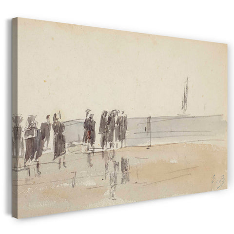 Top-Angebot Kunstdruck Eugène Boudin - Fischer am Strand von Berck (recto); Marine Studie (Rückseite) Leinwand auf Keilrahmen gespannt
