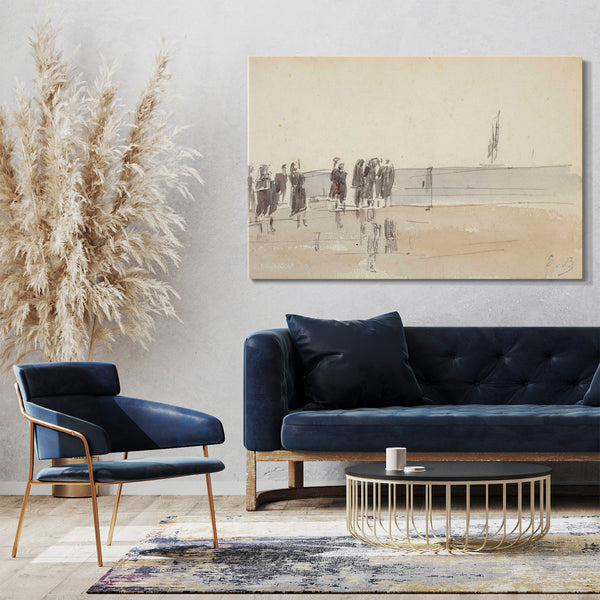 Top-Angebot Kunstdruck Eugène Boudin - Fischer am Strand von Berck (recto); Marine Studie (Rückseite) Leinwand auf Keilrahmen gespannt