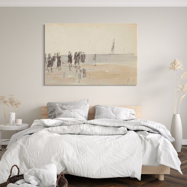 Top-Angebot Kunstdruck Eugène Boudin - Fischer am Strand von Berck (recto); Marine Studie (Rückseite) Leinwand auf Keilrahmen gespannt