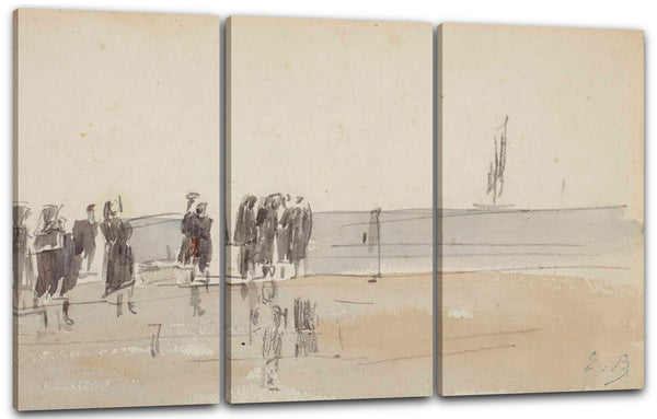 Leinwandbild Eugène Boudin - Fischer am Strand von Berck (recto); Marine Studie (Rückseite)