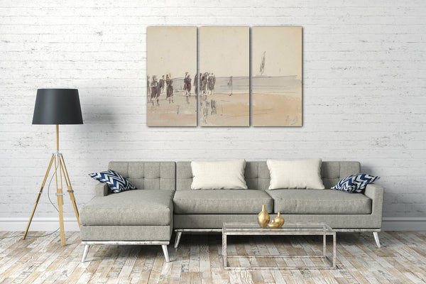 Top-Angebot Kunstdruck Eugène Boudin - Fischer am Strand von Berck (recto); Marine Studie (Rückseite) Leinwand auf Keilrahmen gespannt