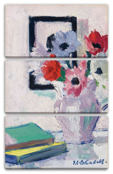 Leinwandbild Francis Campbell - Stillleben - Anemonen in der Vase mit grünem Buch