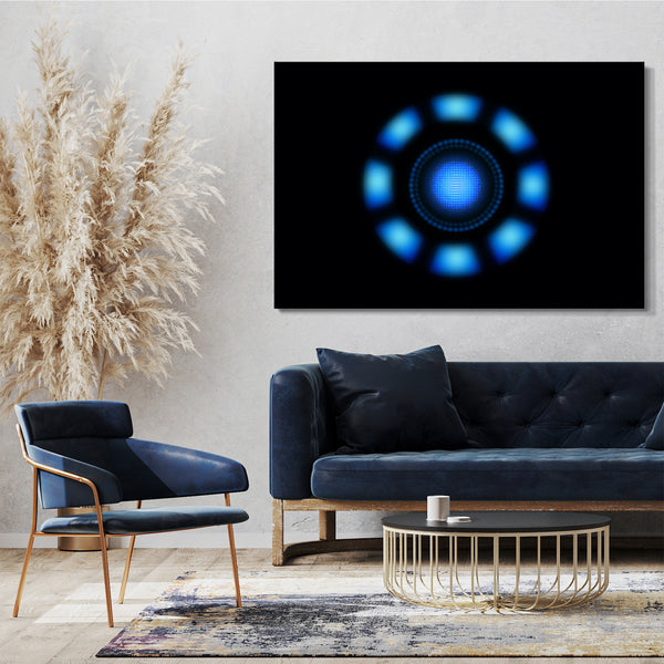 Leinwandbild Iron Man Arc Reactor Licht vor schwarzem Hintergrund
