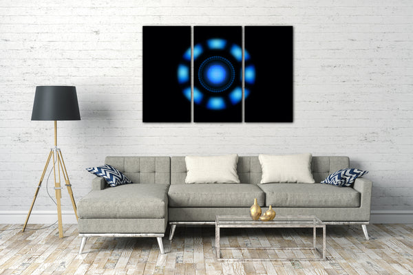 Leinwandbild Iron Man Arc Reactor Licht vor schwarzem Hintergrund