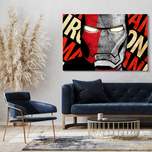 Leinwandbild Iron Man Comic Style Schriftzug Hintergrund