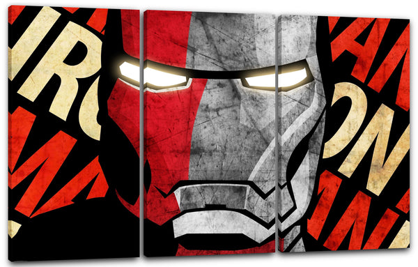 Leinwandbild Iron Man Comic Style Schriftzug Hintergrund