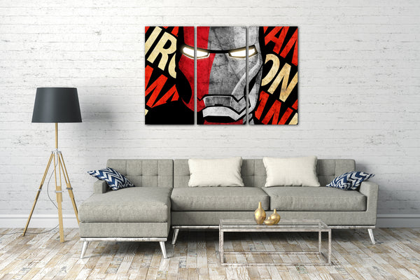 Leinwandbild Iron Man Comic Style Schriftzug Hintergrund