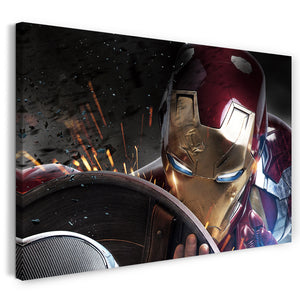 Leinwandbild Iron Man Nahaufnahme Kampf Fight Captain America Schild