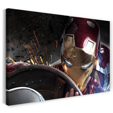 Leinwandbild Iron Man Nahaufnahme Kampf Fight Captain America Schild