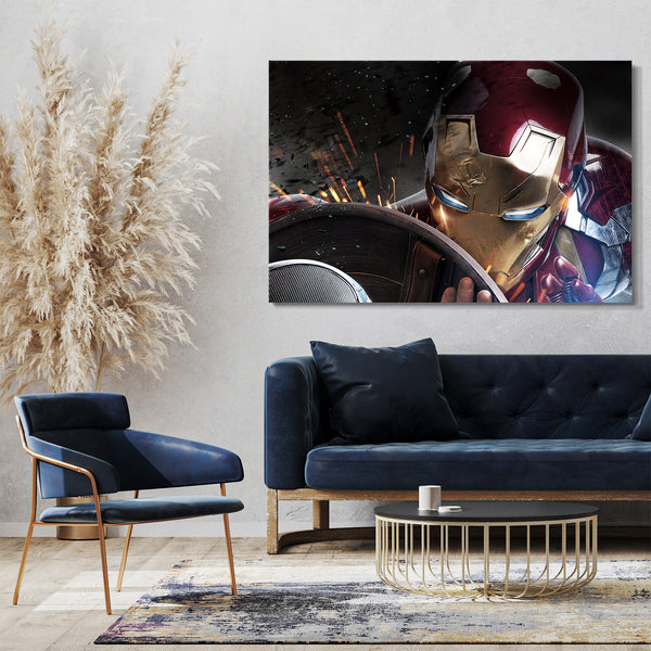 Leinwandbild Iron Man Nahaufnahme Kampf Fight Captain America Schild